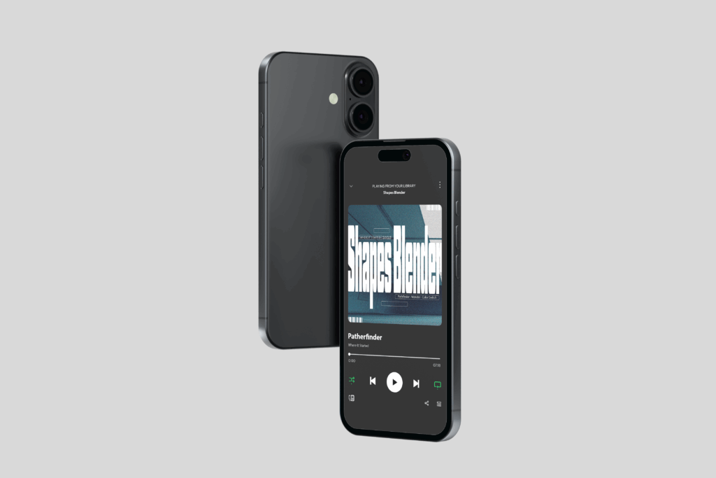 Shapes Blender Spotify Mockup Iphone showing spotify playing a song from the shapes blender album