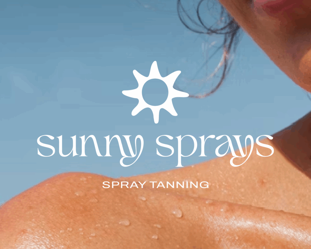 Girls shoulder with blue background and sunny sprays logo
